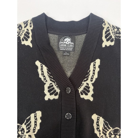 Lurking Class Butterfly Skull Design Black Cardigan Sweater Womens Size L - Picture 5 of 9